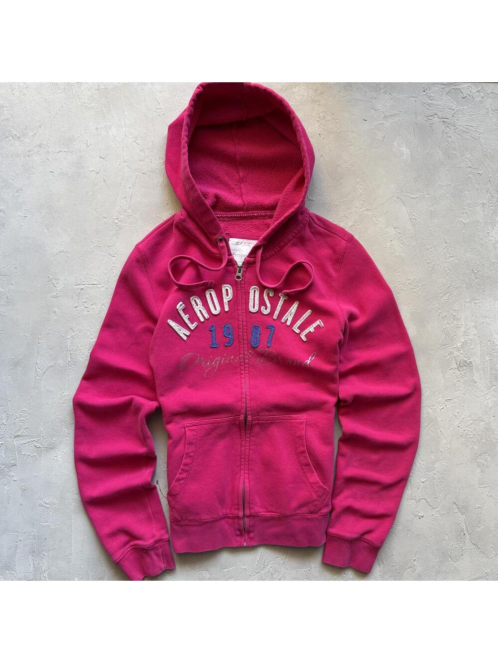 Vintage 2000s Aeropostale Spellout Pink Zip Up Cropped Hoodie